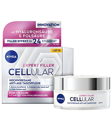 NIVEA Cellular Expert Filler Hochwirksame Anti-Age Tagespflege (50 ml), extra straffende Hyaluron Creme mit Auffüllungseffekt, aufpolsternde Anti Falten Creme mit LSF 15 im Sale